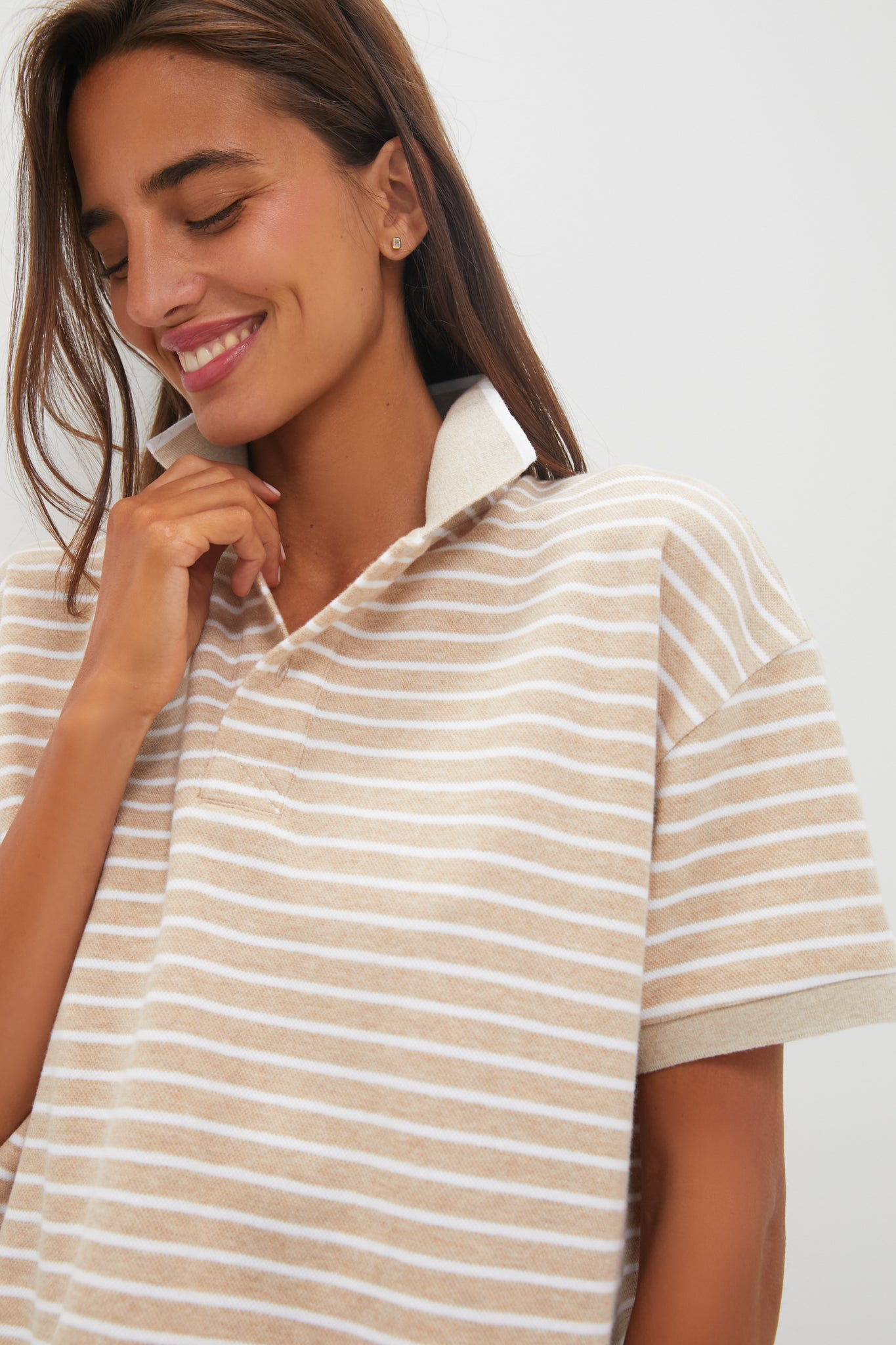 Tan and White Striped Holmes Polo