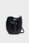 Navy Croc Embossed Belted Bucket Bag
