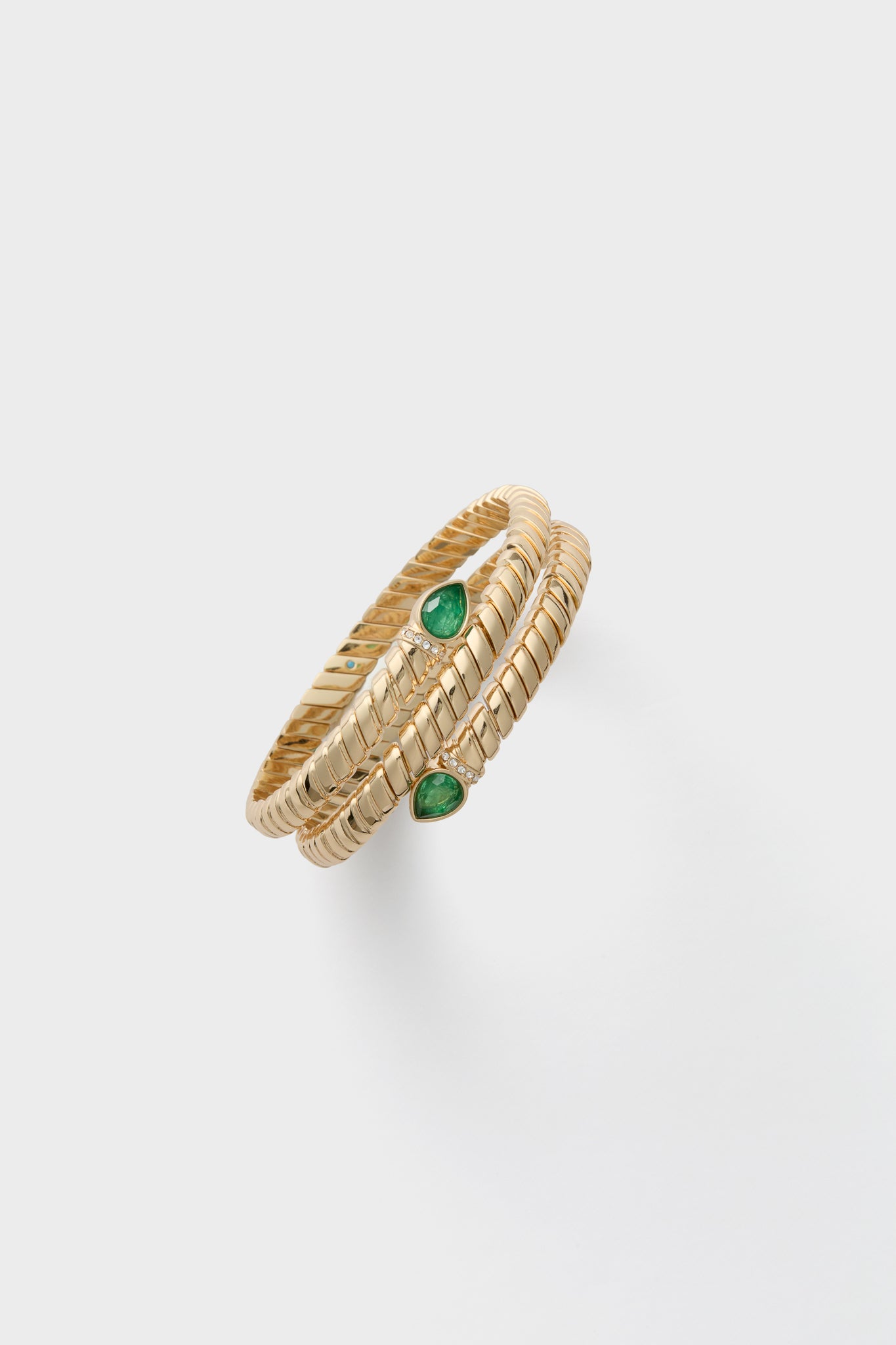 Shiny Gold, Emerald and Pave Wrap Around Cobra Bracelet