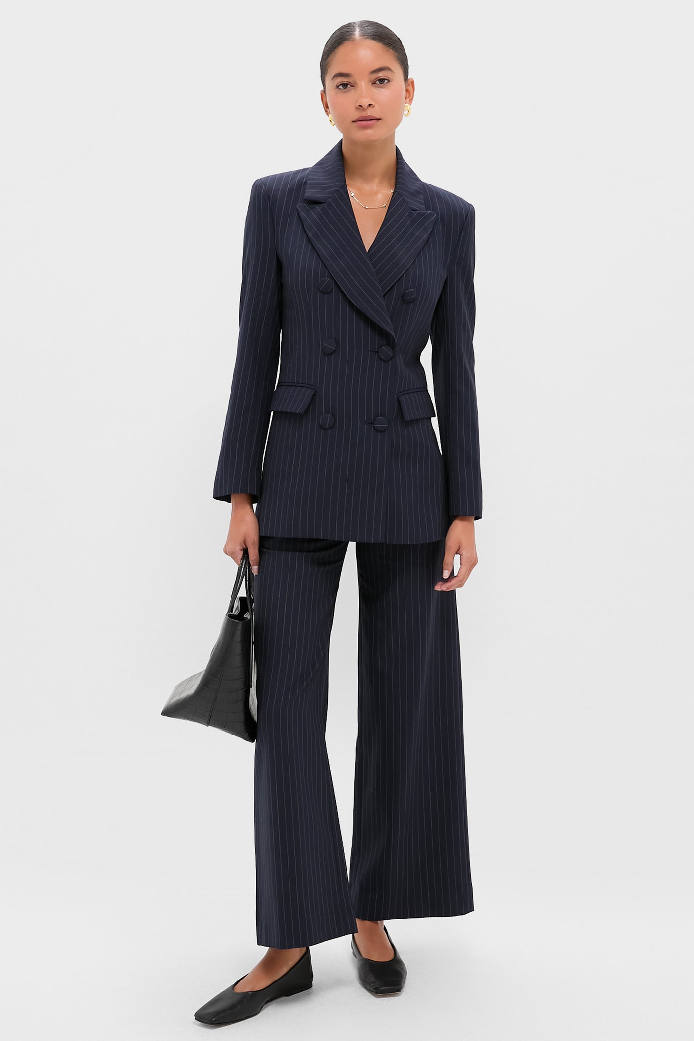 Navy Pinstripe Strong Shoulder Blazer