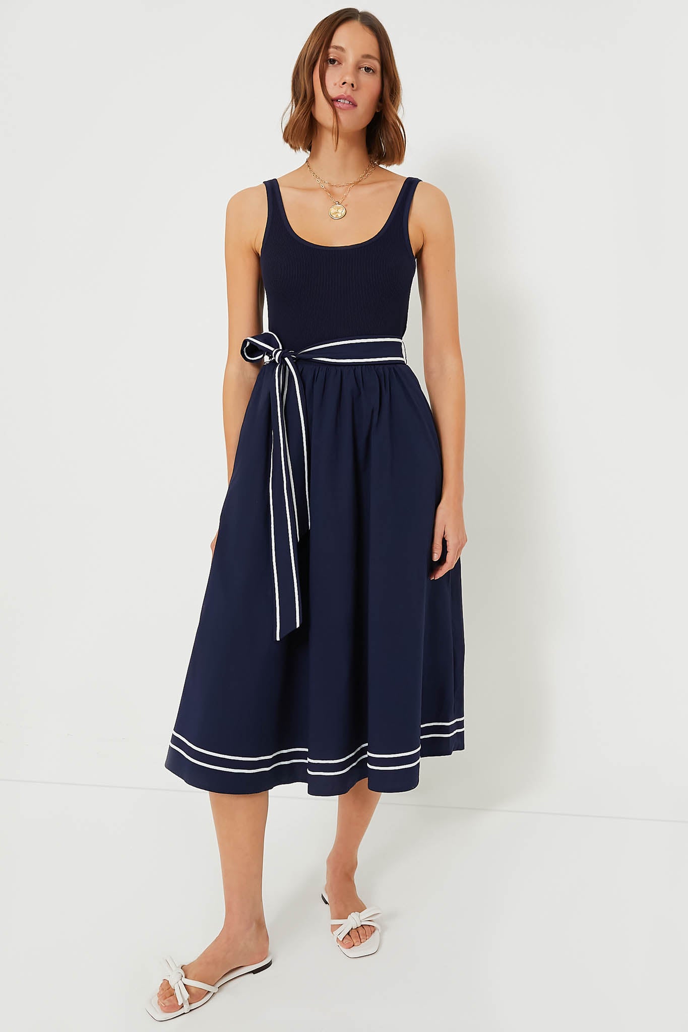 Nautical Navy Poplin Rib Midi Dress | Vineyard Vines