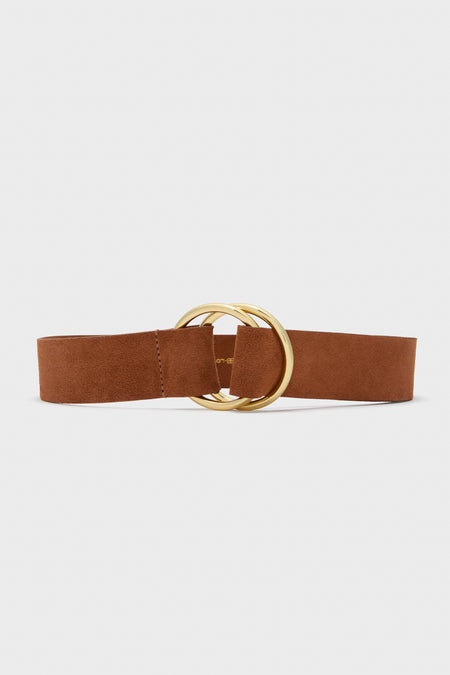 Cognac and Gold Tumble Suede Belt