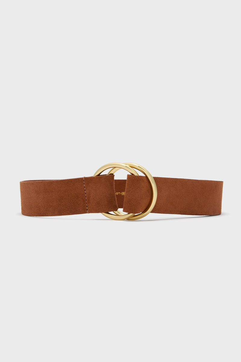 Cognac and Gold Tumble Suede Belt