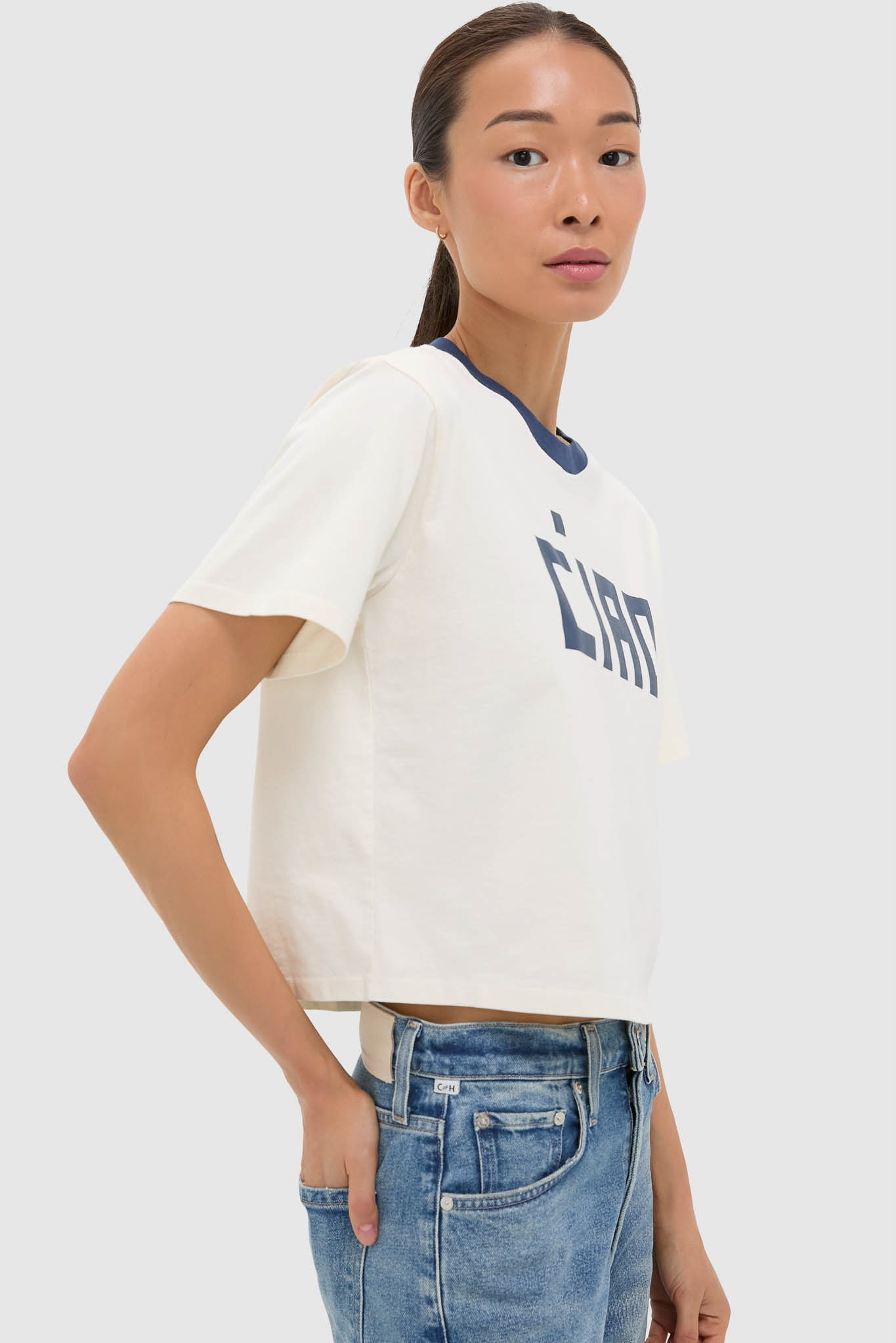 Cream and Navy Le Carre Tee