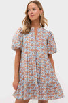 Brown & Powder Blue Floral Zip Front Ellie Mini Dress