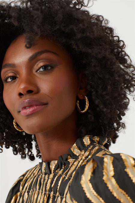 Gold French Twist Large Hoop Earrings