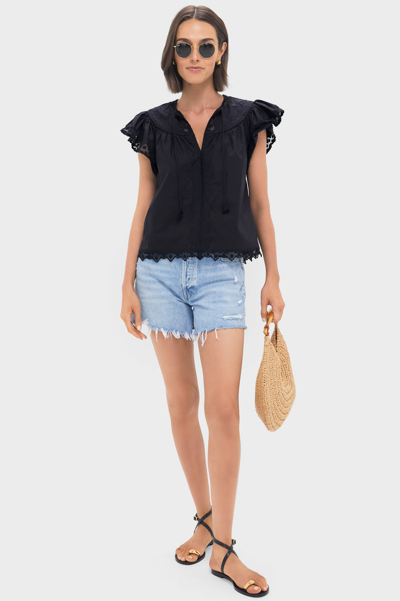 Noir Effie Flutter Sleeve Top