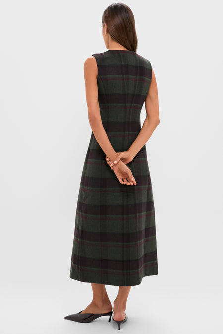 Forest Plaid Wool Rhoda Midi Dress