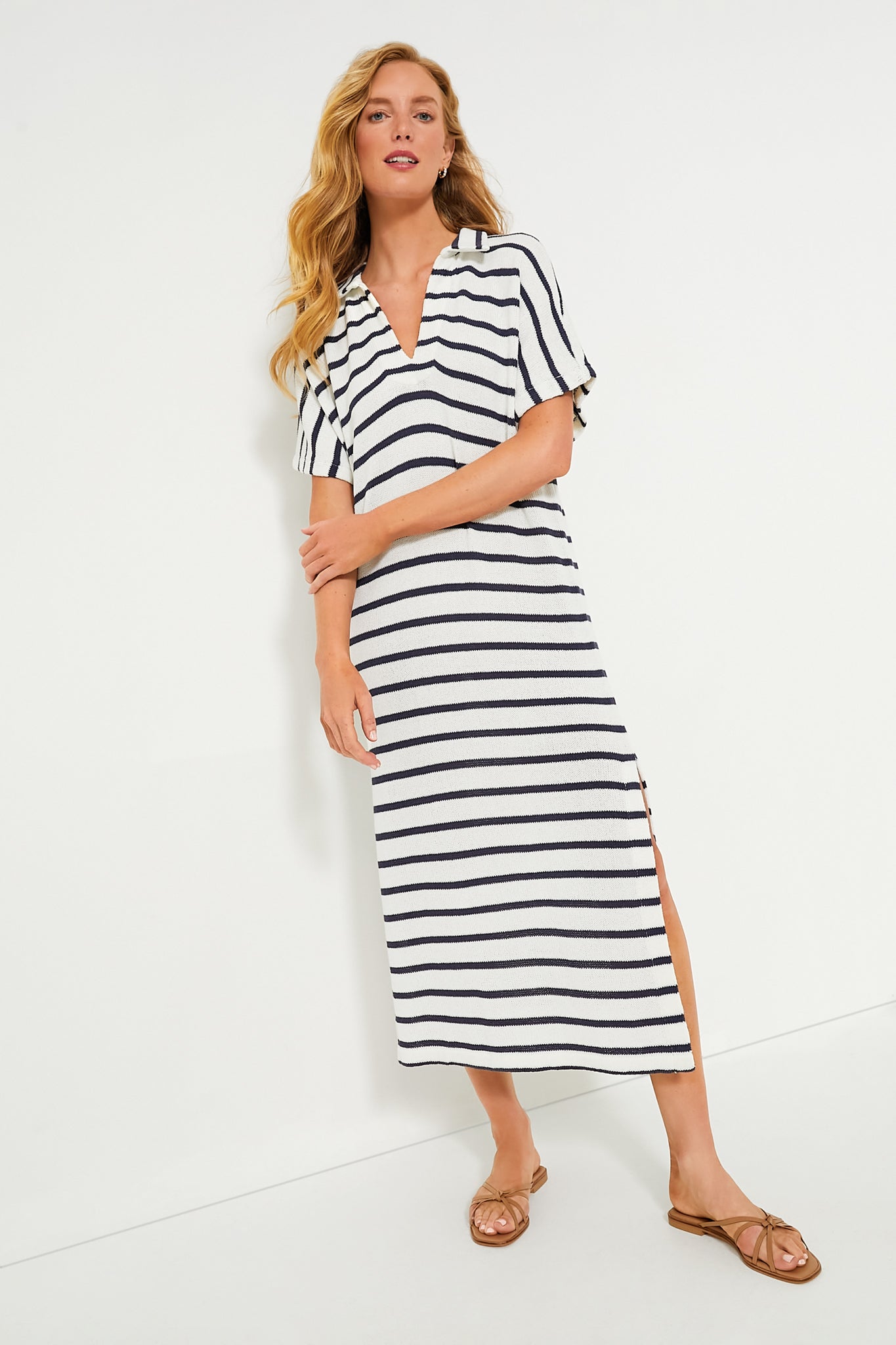 French Stripe Knit Maren Polo Dress | Pomander Place