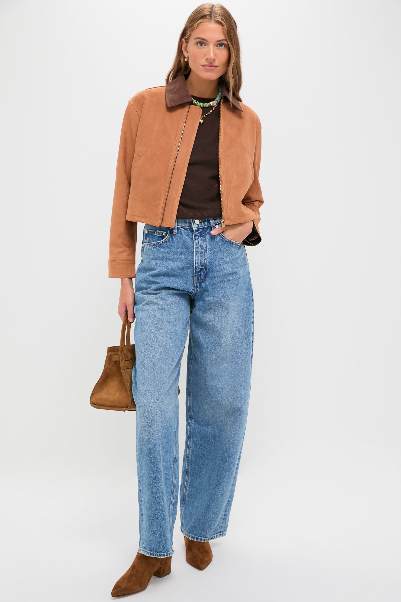 Camel Theo Suede Zip Up Chore Jacket | Greylin