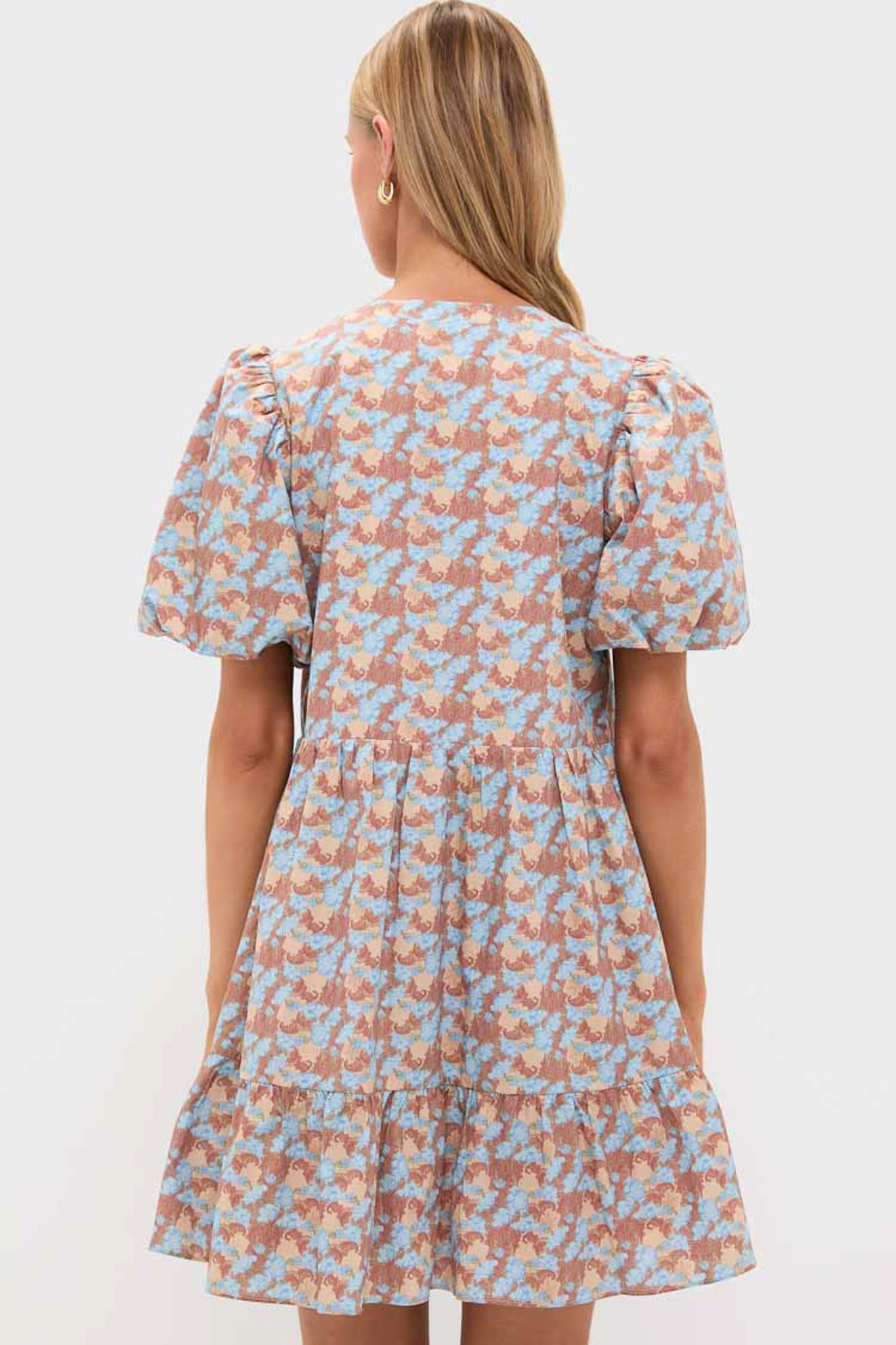 Brown & Powder Blue Floral Zip Front Ellie Mini Dress
