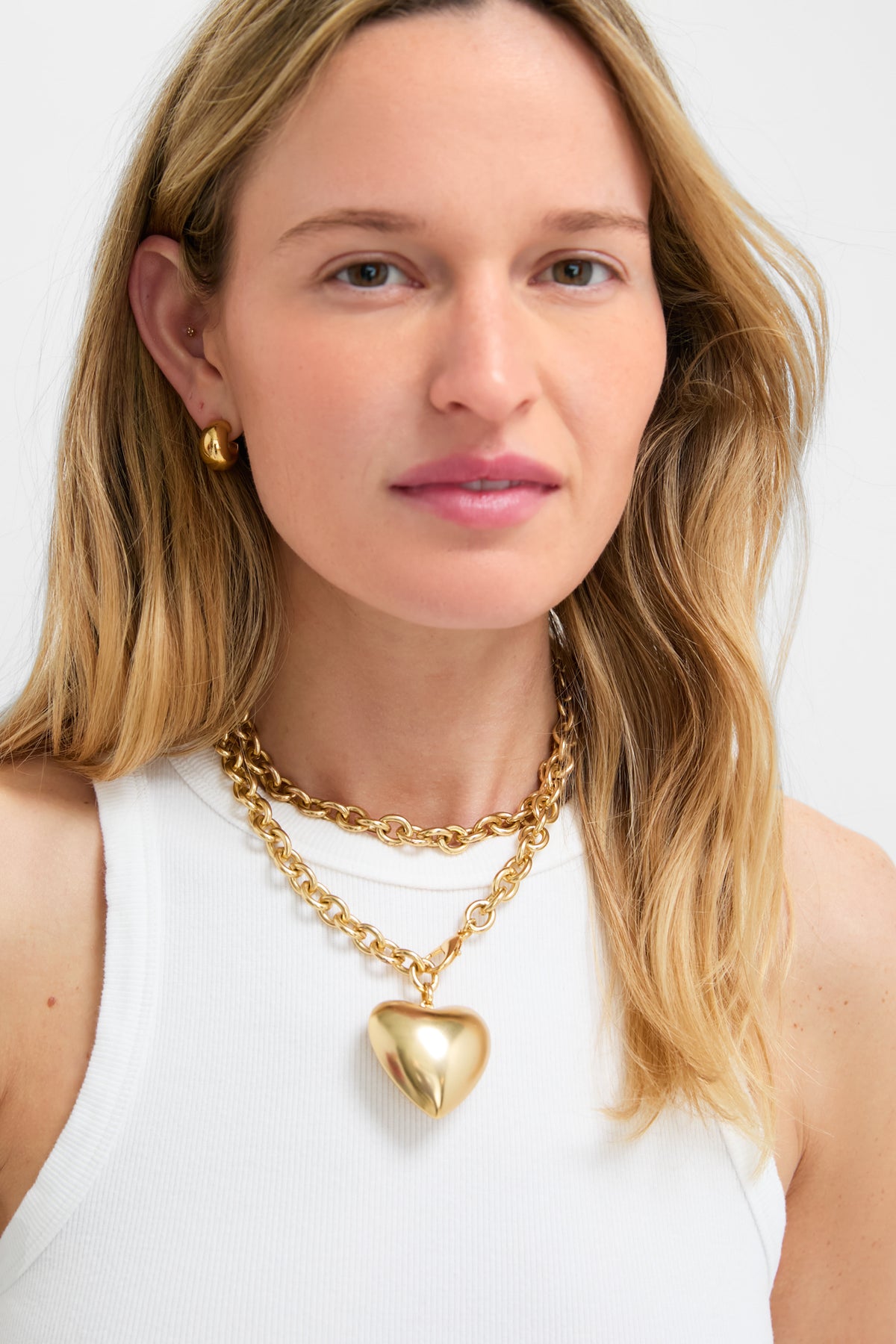 Gold Puffy Heart Necklace