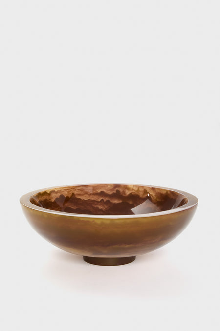 The Lily Juliet Sorrento Bowl features a glossy brown tortoise finish in a round, shallow design, crafted to be a true conversation piece.