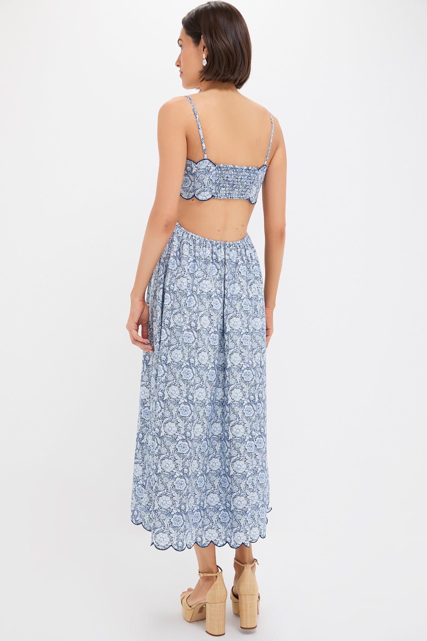 Blue Medallion Floral Estelle Scalloped Dress