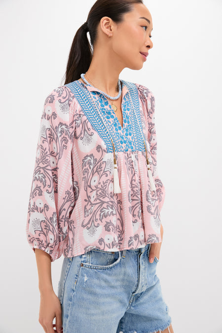 Salmon Teal Printed Macey Top