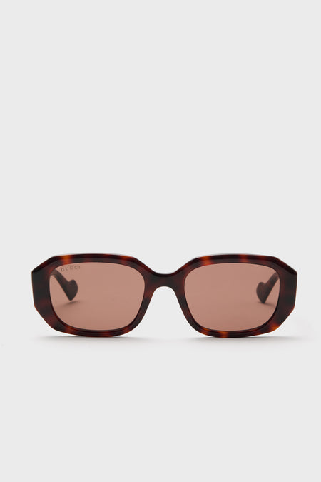 Havana GG Logo Rectangular Sunglasses