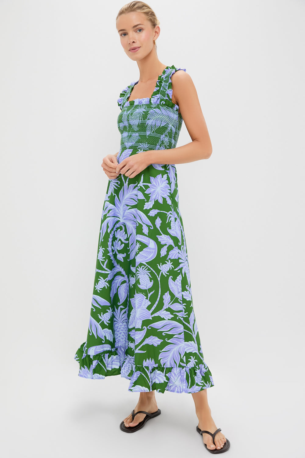 Tropical Swing Green Sleeveless Midi Dress | Farm Rio Tropical Swing Green Sleeveless Midi Dress | Farm Rio