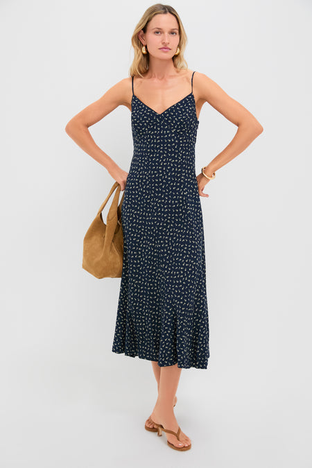 Midnight Daisy Printed Vintage Woven Sweetheart Sleeveless A-Line Dress