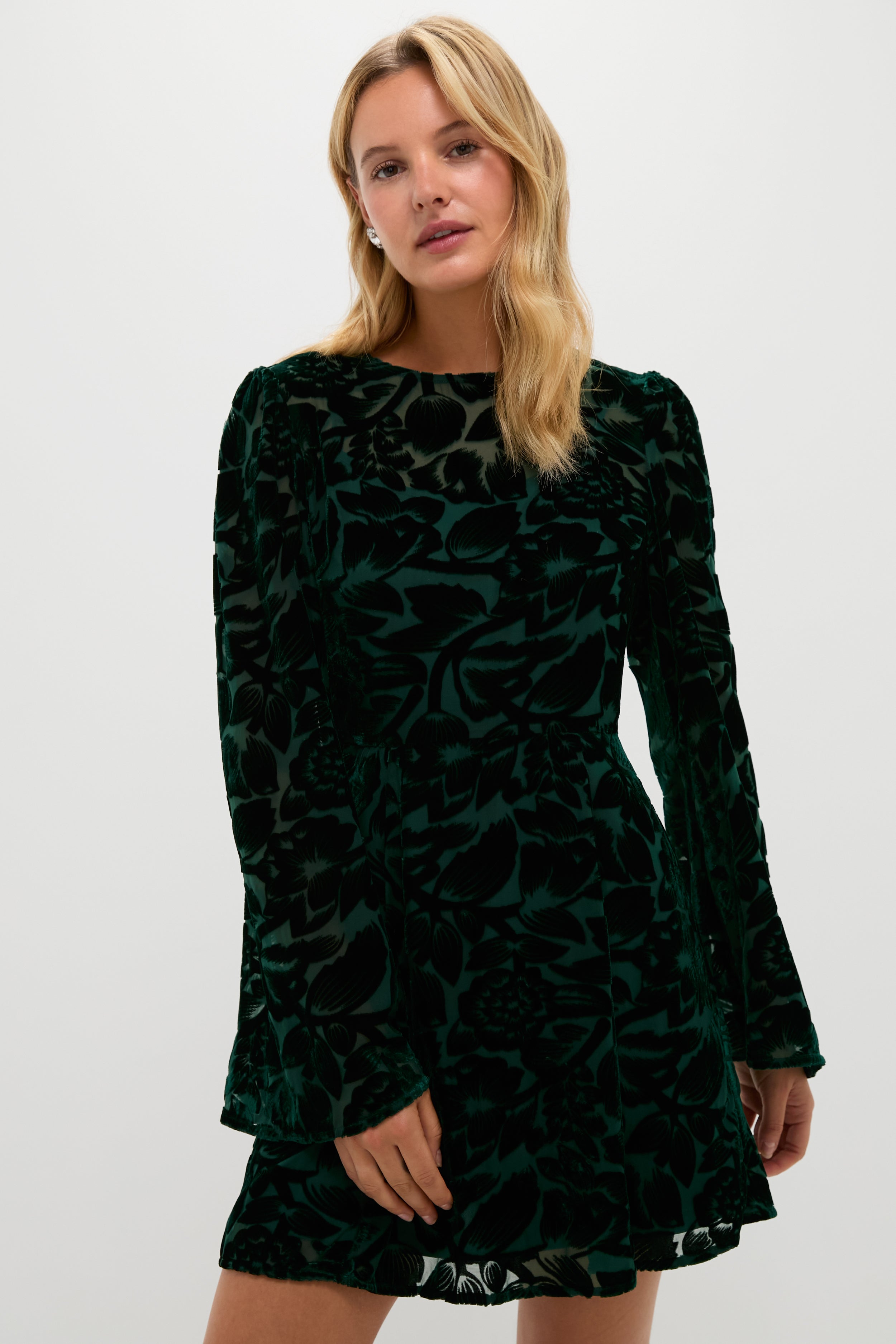 Emerald Green Burnout Velvet Oaklynn Mini Dress | Hyacinth House