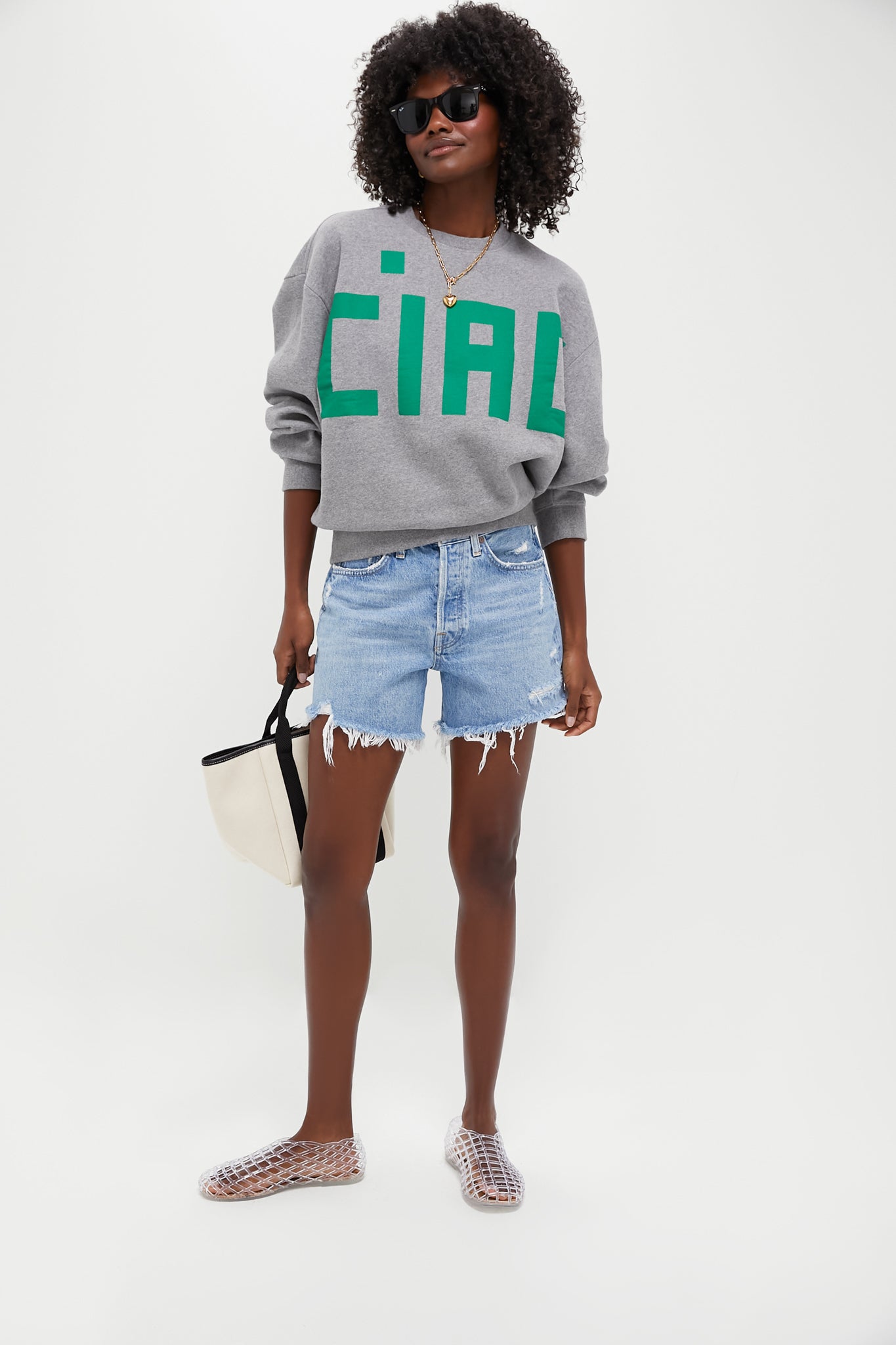 Grey Melange Oversized Sweatshirt