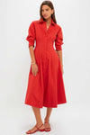 Crimson Jazz Pintuck Midi Dress