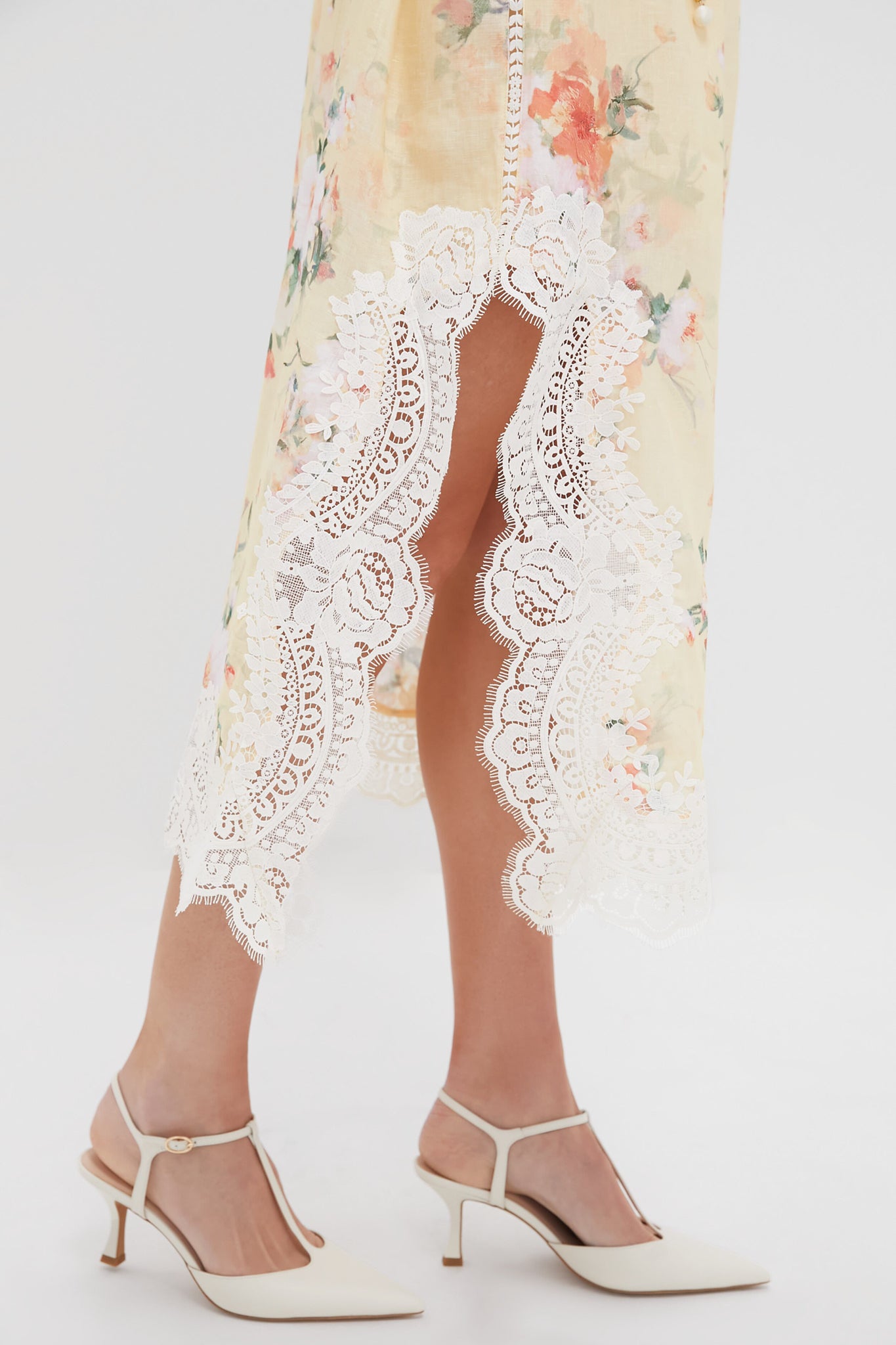 Yellow Watercolour Floral Everley Lace Trim Slip Dress | Zimmermann Yellow Watercolour Floral Everley Lace Trim Slip Dress | Zimmermann