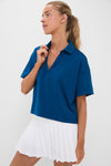 Harbor Blue Cropped Performance Jersey Caroline Polo