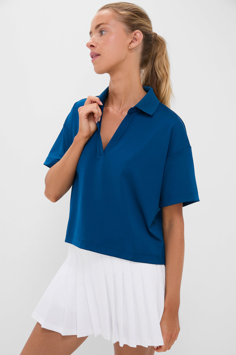 Harbor Blue Cropped Performance Jersey Caroline Polo