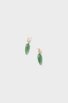 A pair of Brinker + Eliza gold pavé hoop drop earrings featuring elongated green strawberry quartz pendants, elegantly displayed.