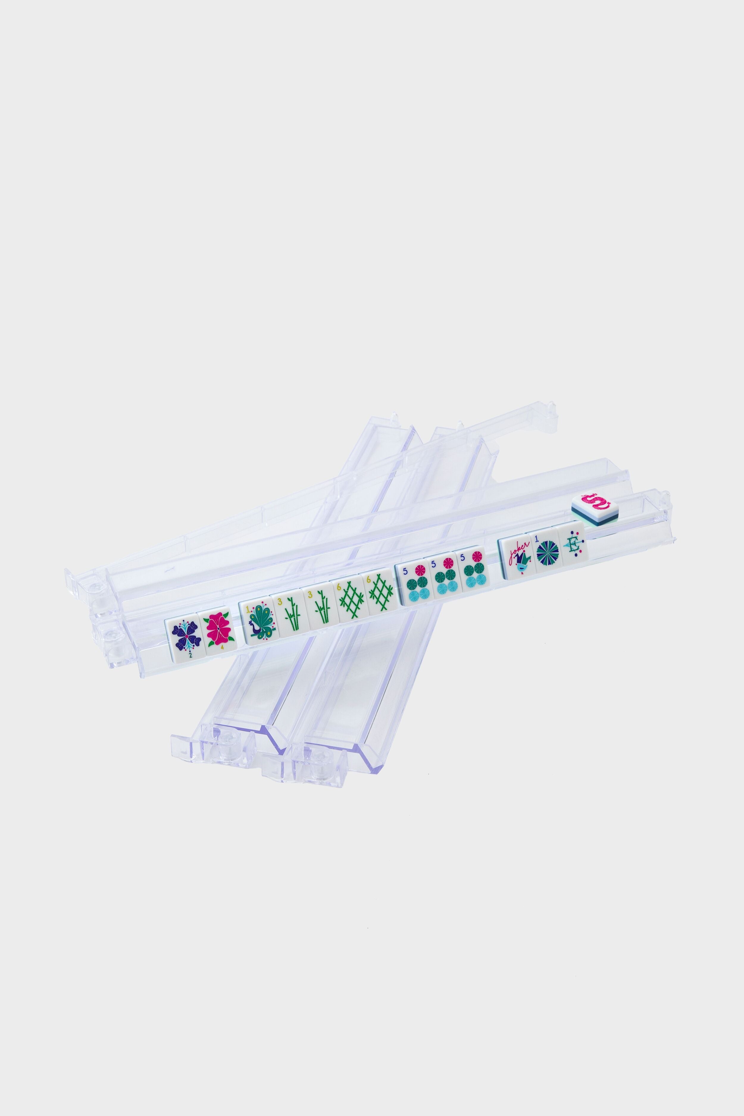 Clear Acrylic Rack and Pusher Set: Classic, high-end Mahjong racks display tiles effortlessly, adding fun and sophistication to your game with durable, transparent acrylic design.