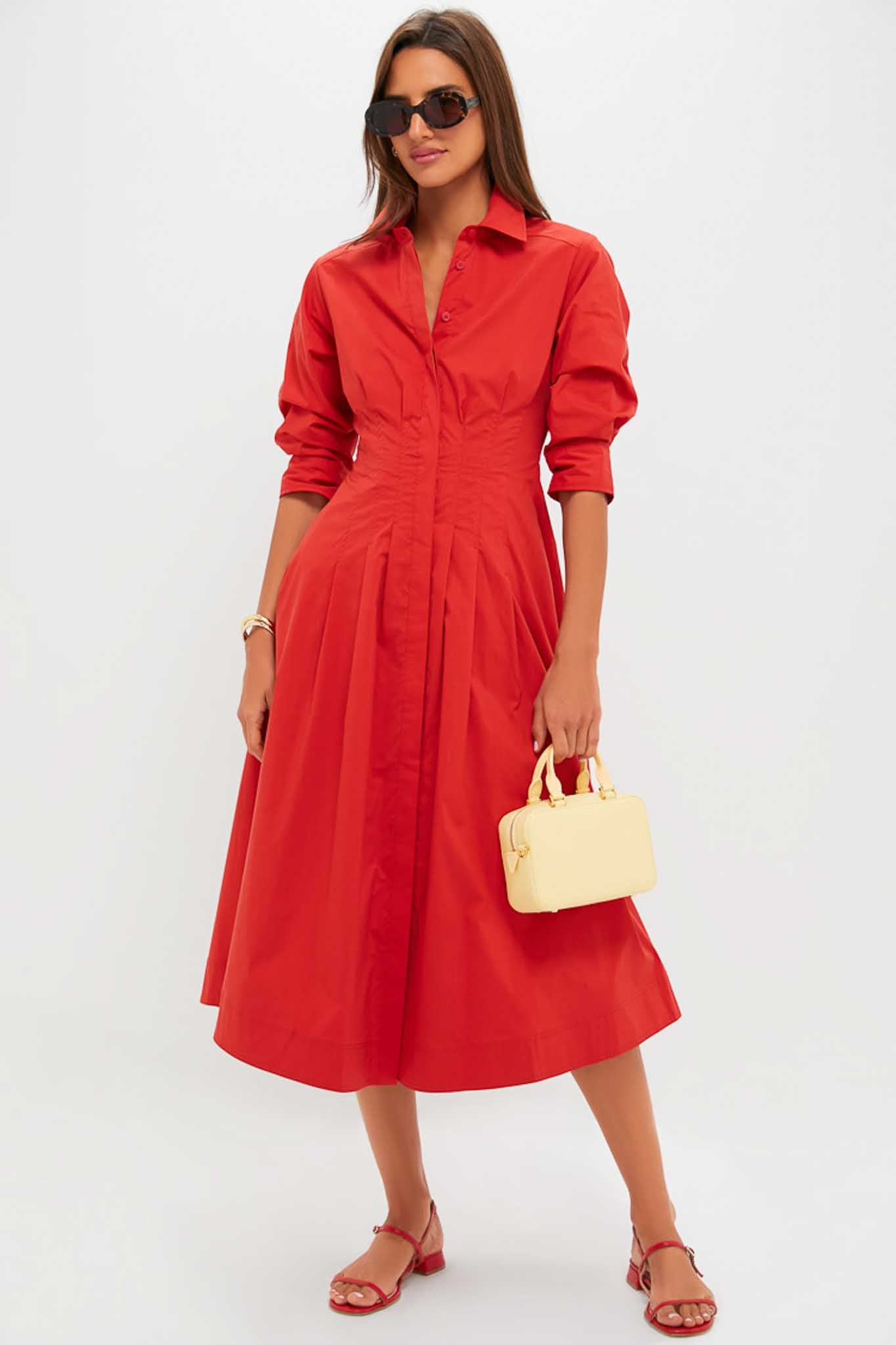 Crimson Jazz Pintuck Midi Dress