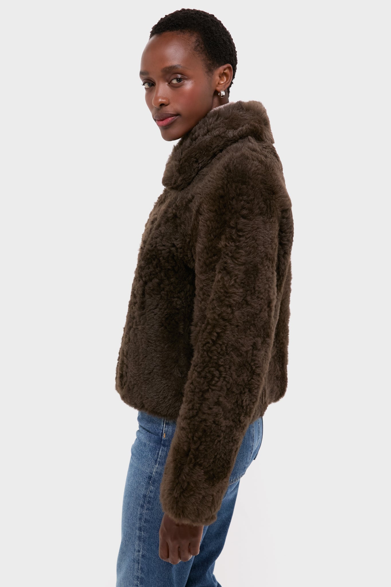 Dark Brown Shearling Kenzia Jacket | Stand Studio