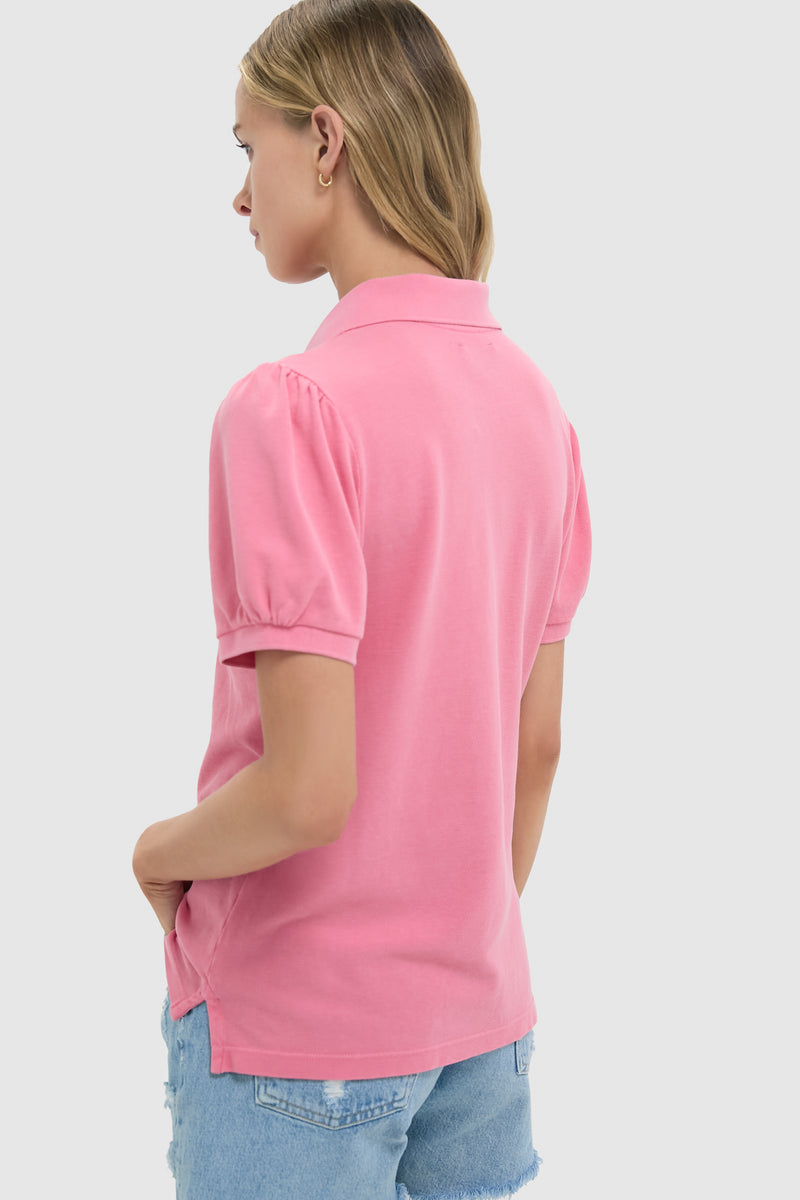 Hot Pink Pique Puff Sleeve Peggy Polo