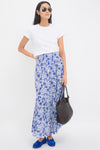 Exclusive Blue Morning Flower Print Shirred Skirt
