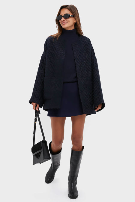 Navy Boucle Barrett Coat