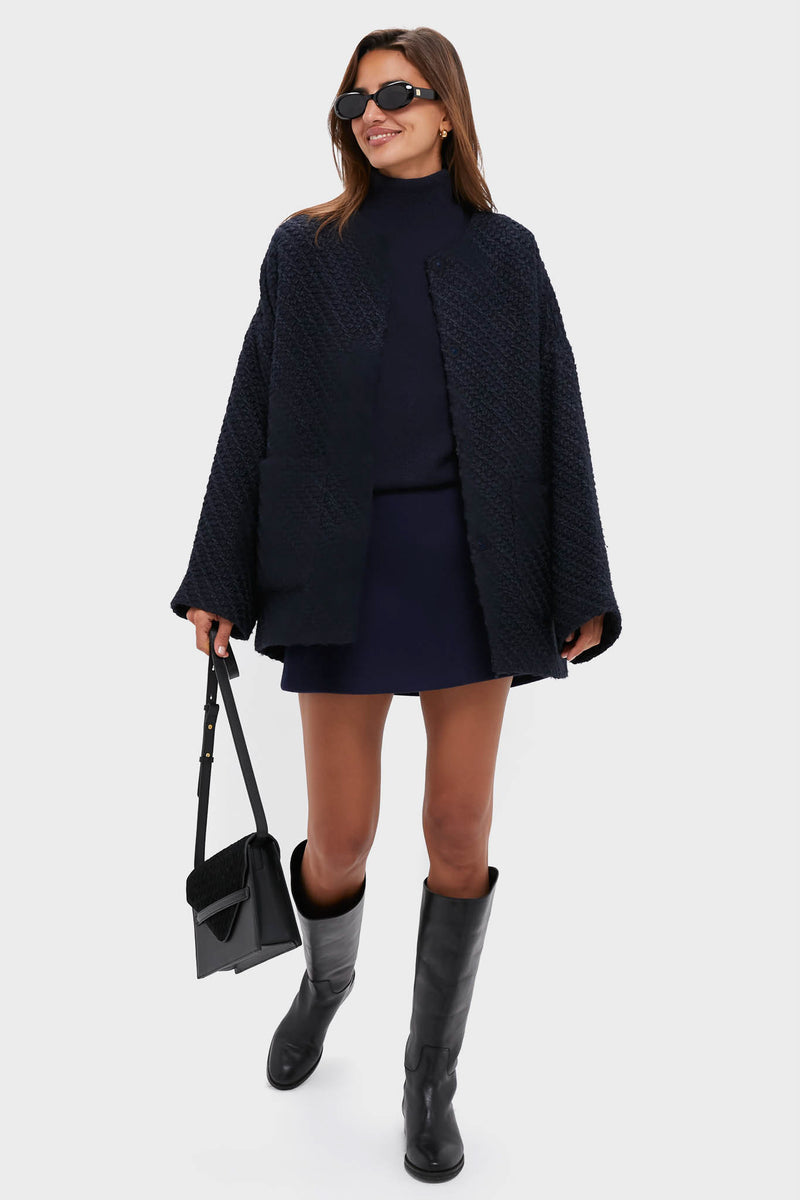 Navy Boucle Barrett Coat