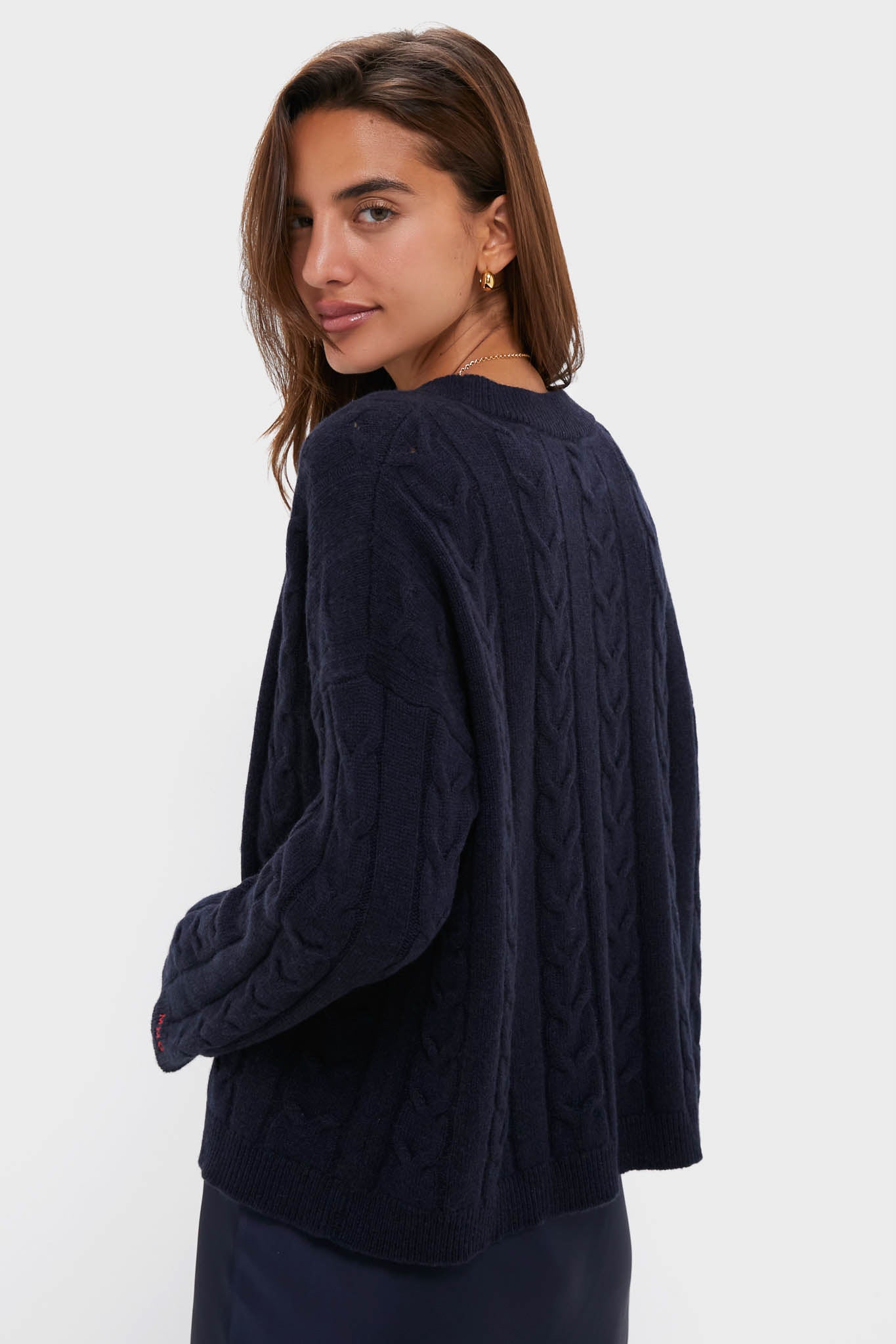 Navy Cashmere Eloise Cable Knit Sweater