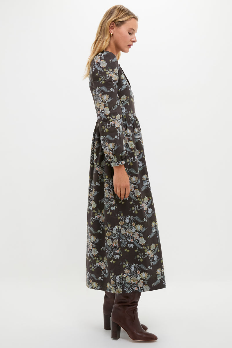 Long Sleeve Brown Multi Floral Oslo Midi Dress