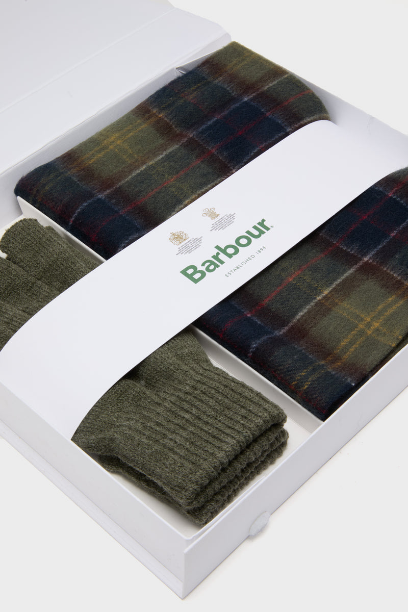 Classic Olive Tartan And Scarf Glove Gift Set