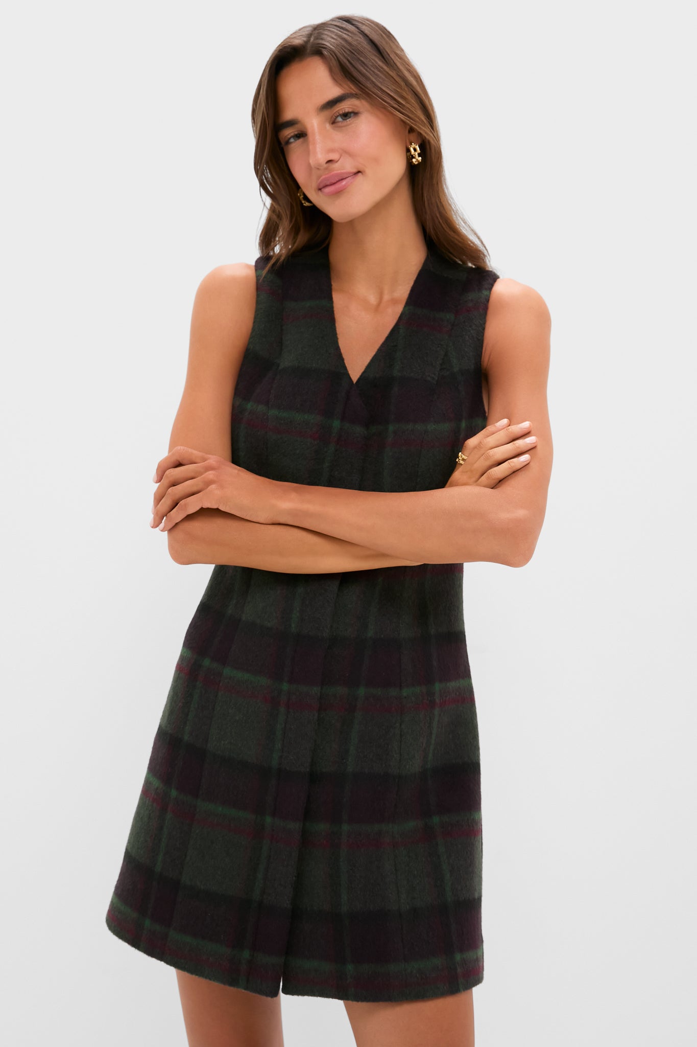 Forest Plaid Wool Mercer Dress