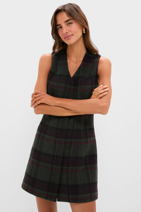 Forest Plaid Wool Mercer Dress