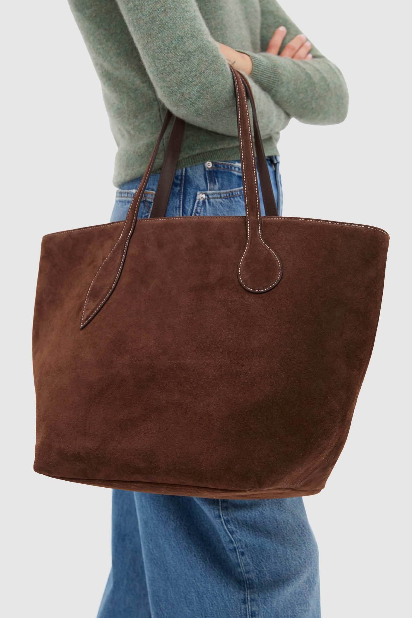 Dark Brown Suede Large Sprout Tote | Liffner