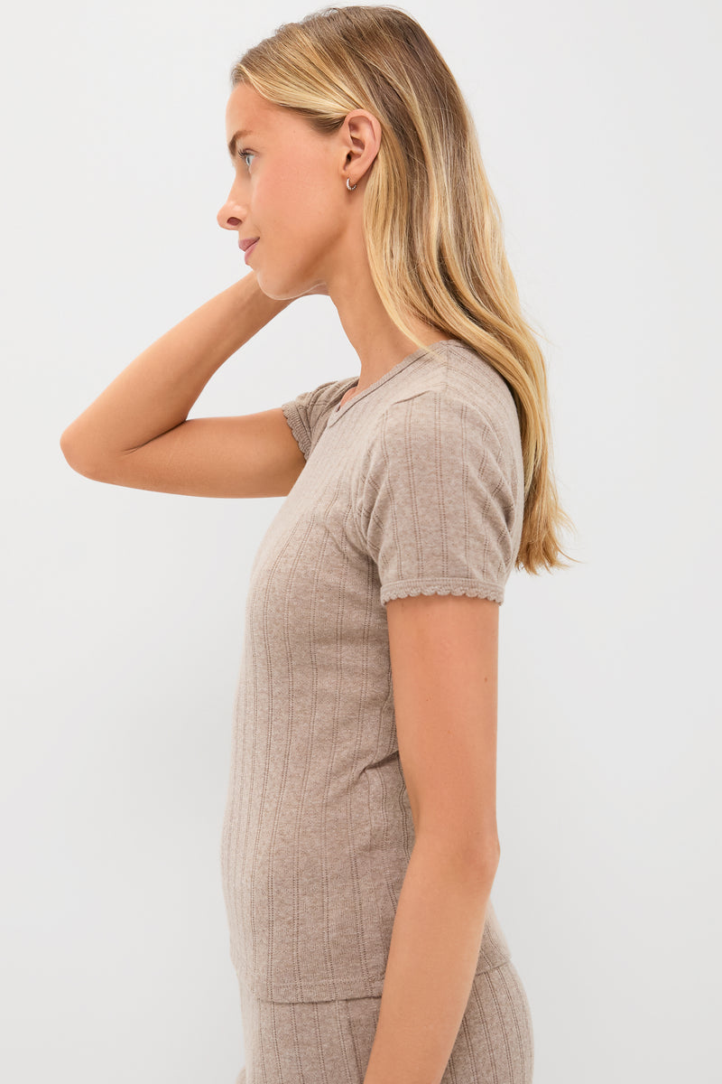 Beige Melange Pointelle Slim Fit Tee