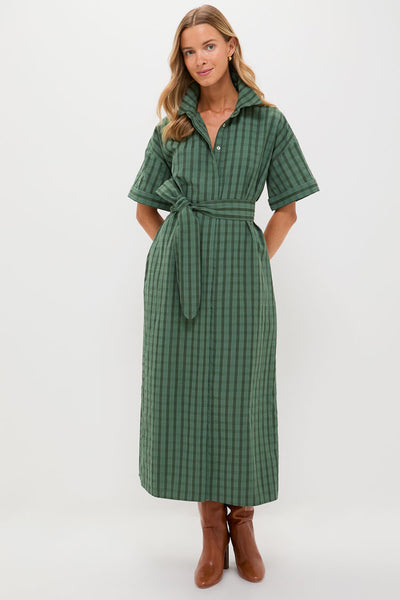 Pomander Place Dark Green Windowpane Seersucker Zacara Dress Dark Green / XXS Pomander Place Dark Green Windowpane Seersucker Zacara Dress Dark Green / XXS