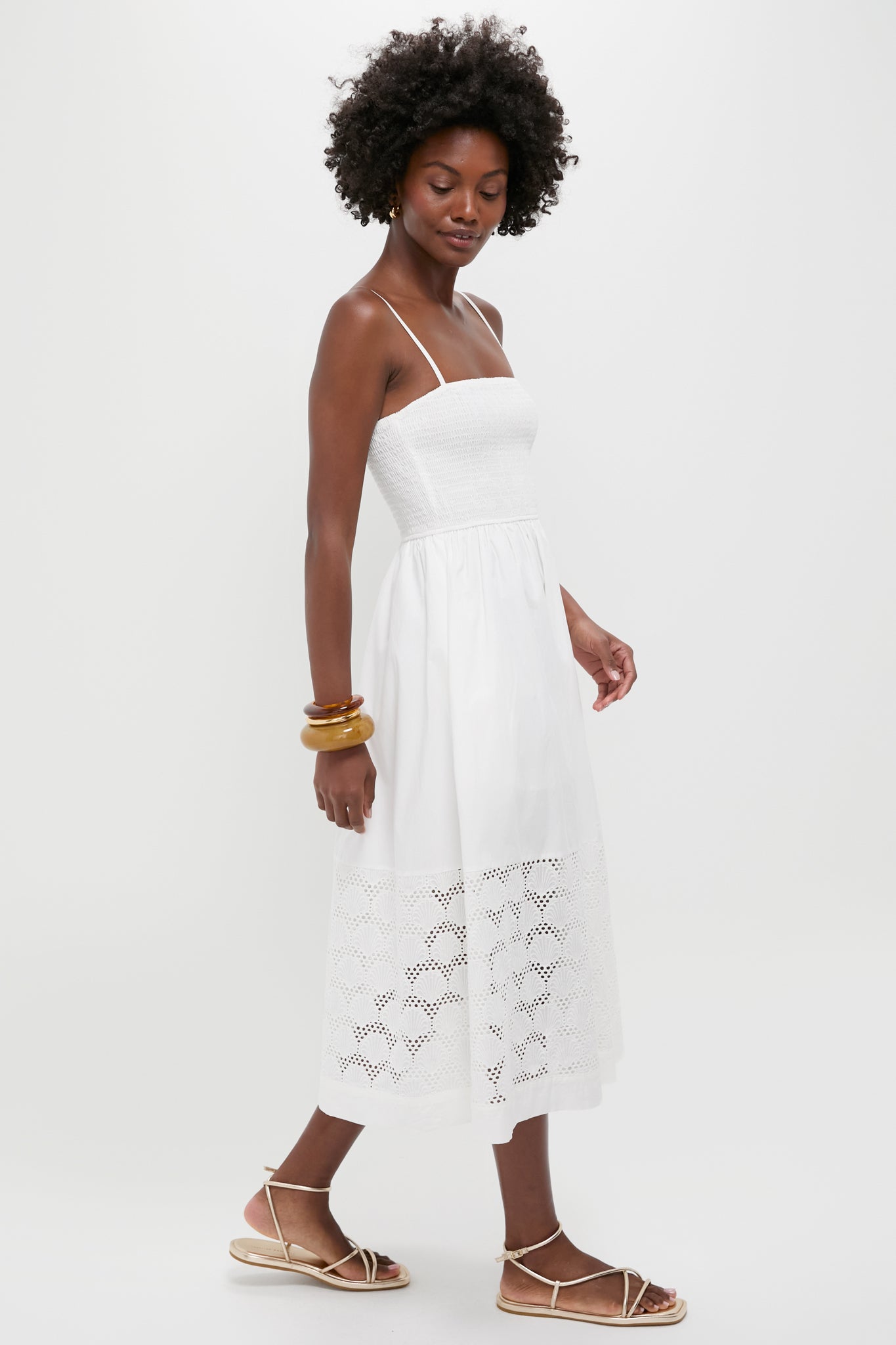 White Smocked Seashell Embroidery Harbor Dress