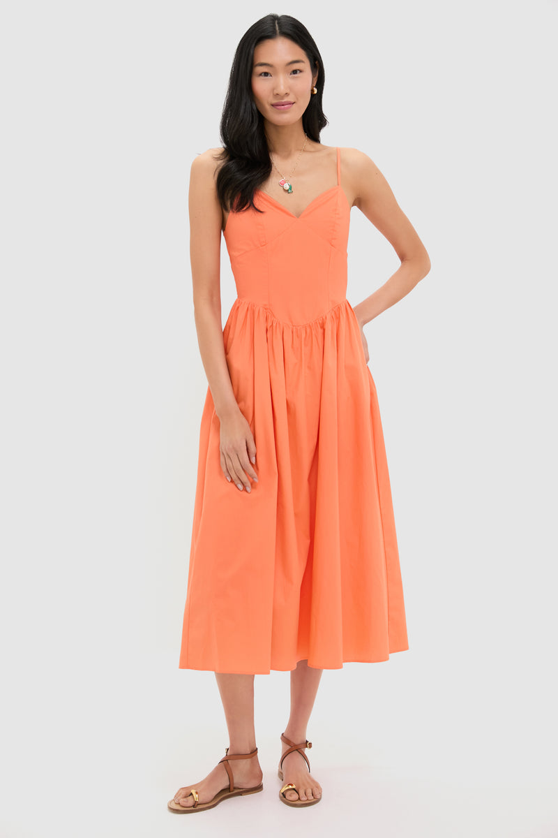 Orange V-Neck Midi Dress