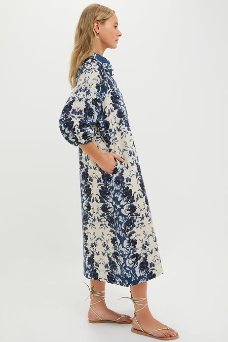 Indigo Reflection Cotton Linen Maryse Caftan