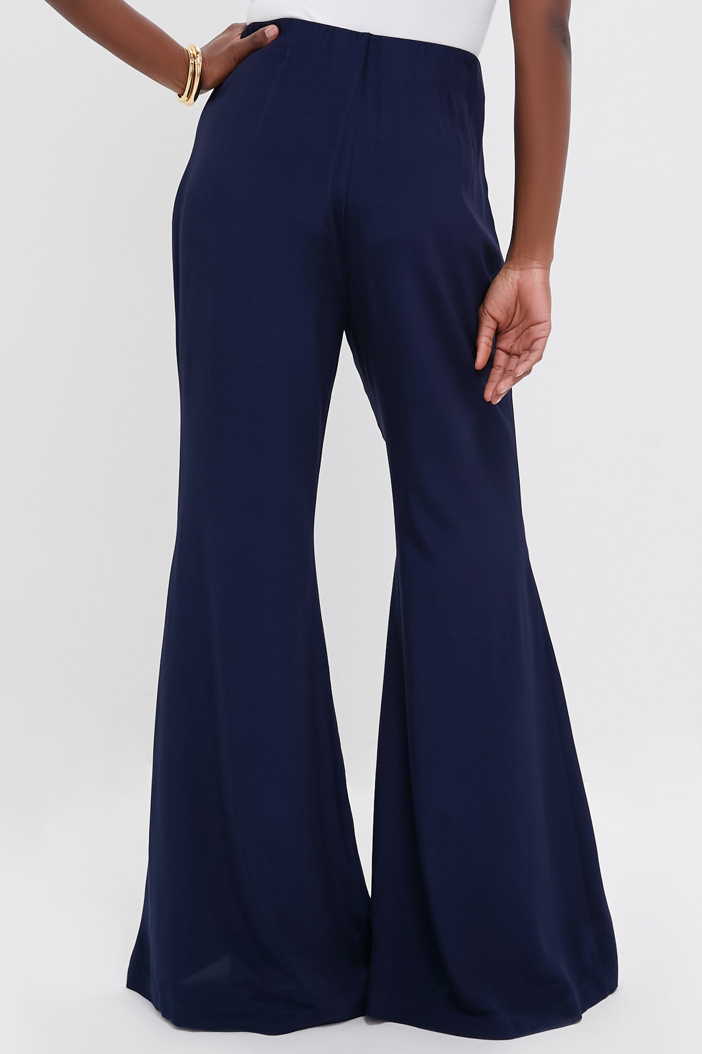 Navy Viscose Charmeuse Moore Wide Leg Pant