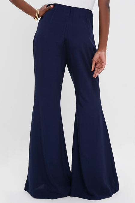 Navy Viscose Charmeuse Moore Wide Leg Pant