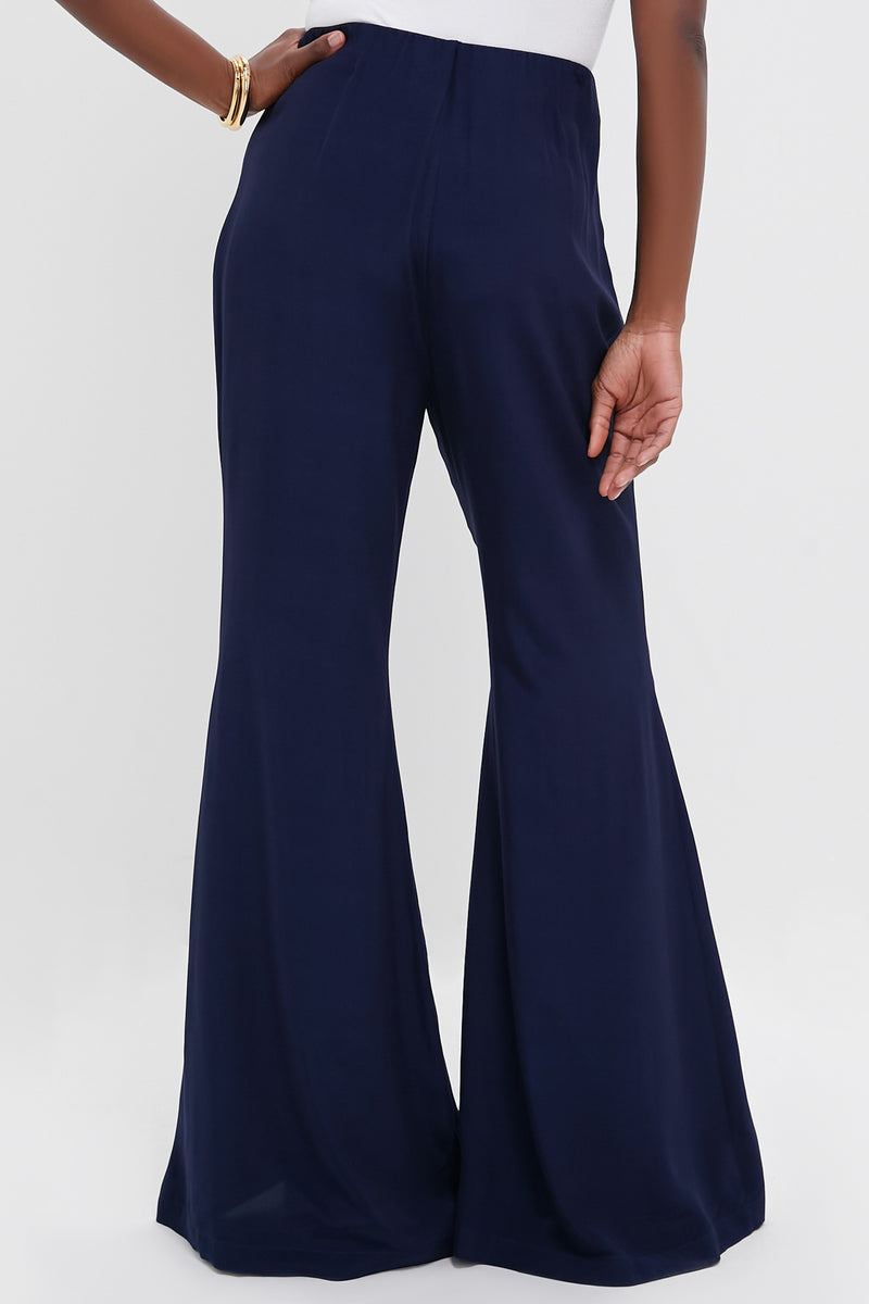 Navy Viscose Charmeuse Moore Wide Leg Pant